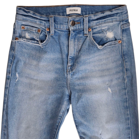 Pistola Distressed Light Blue Wash Straight Leg Cropped Women's Jean Pants Sz 26 - Picture 4 of 6